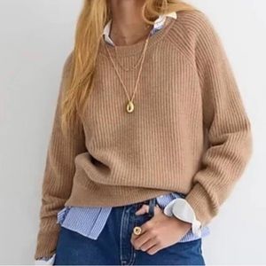 NWT J Crew ribbed cashmere oversized crewneck sweater Camel  XS